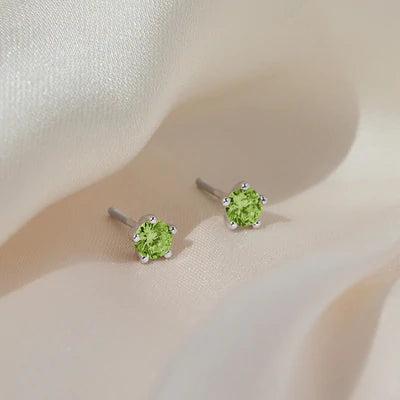 Children's Earrings - Sterling Silver 5 Prong Set 4mm Peridot CZ Screw Back Earrings Age 1 - 12