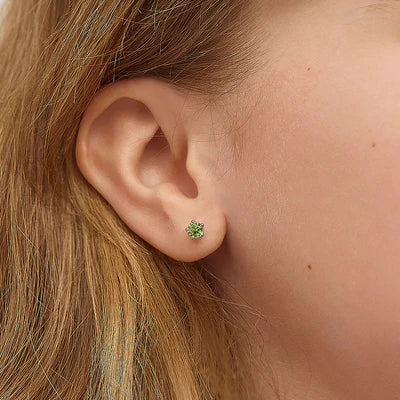 Children's Earrings - Sterling Silver 5 Prong Set 4mm Peridot CZ Screw Back Earrings Age 1 - 12
