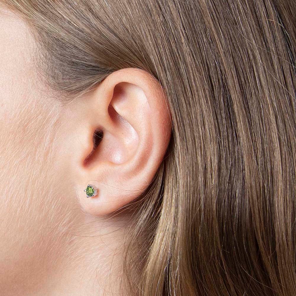 Children's Earrings - Sterling Silver 5 Prong Set 4mm Peridot CZ Screw Back Earrings Age 1 - 12
