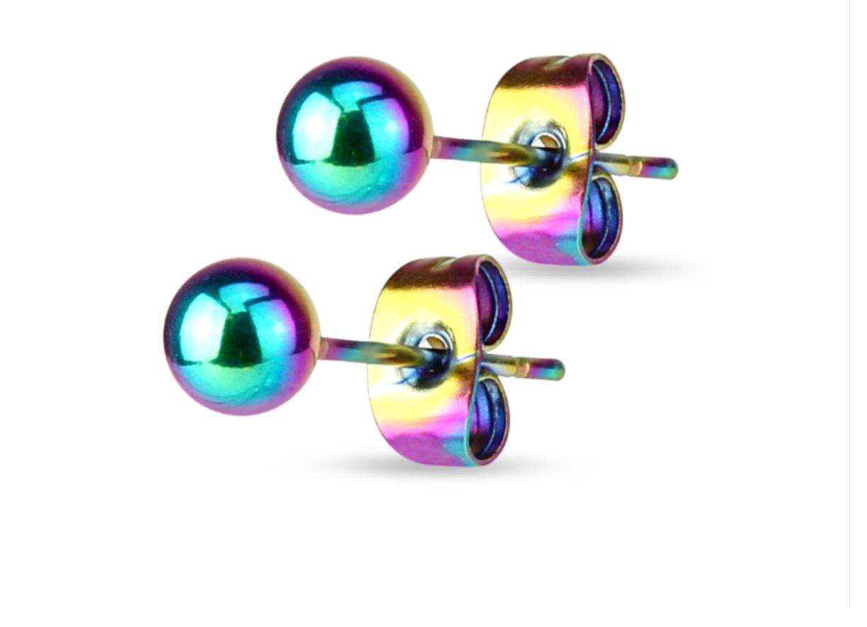 Children's Earrings:  Anodised (Rainbow) Surgical Steel 4mm Ball Studs