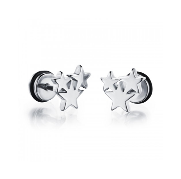 Teens and Adult Earrings:  Titanium Triple Stars with Easy Grip Screw Backs