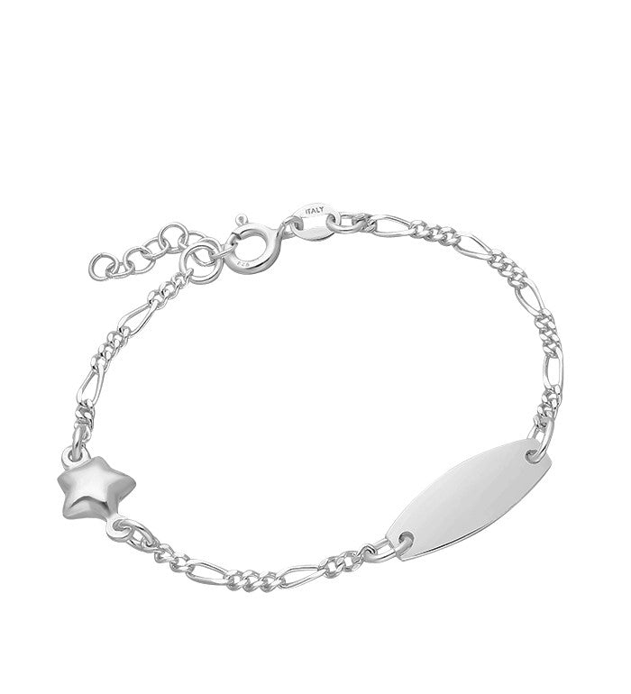 Children's Bracelets:  Sterling Silver Figaro ID Bracelets with Star