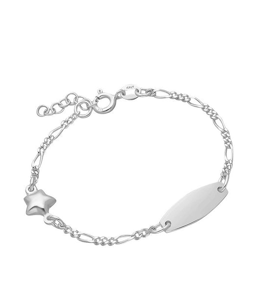 Children's Bracelets:  Sterling Silver Figaro ID Bracelets with Star