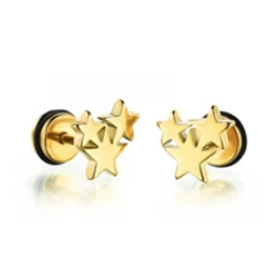 Mothers' Teens' and Children's Earrings:  Titanium Stars Gold IP, with Easy Grip Screw Backs