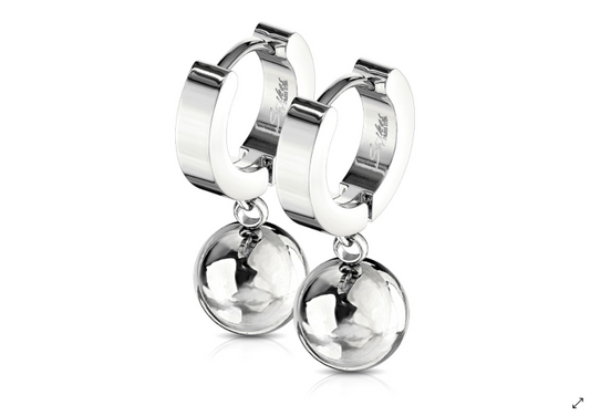 Children's and Teens' and Mothers' Earrings:  Surgical Steel Huggies with Ball Dangle
