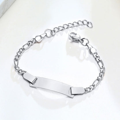 silver stainless steel baby bracelet with name plate