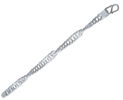 Sterling silver chunky flat Cuban curb baby bracelet with adjustable twist feature in gift box, suitable for ages 2-18 months.