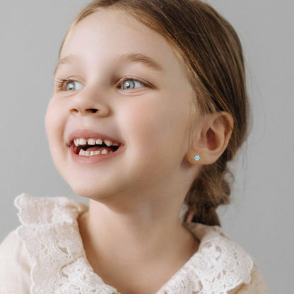 Baby and Children's Earrings:  Sterling Silver Pale Blue Crystal Flowers