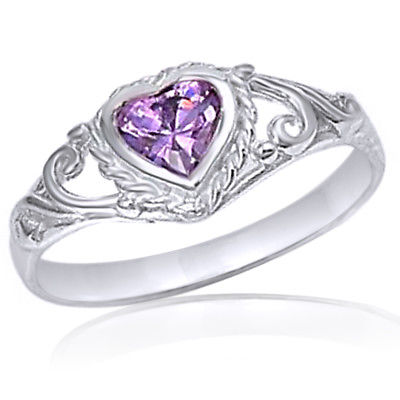 Baby and Children's Rings:  Sterling Silver, Amethyst CZ Heart Rings
