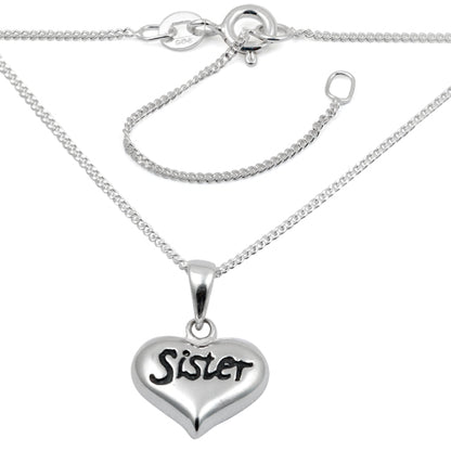 Children's Necklaces:  Sterling Silver "Sister" Heart Necklace 16" Chain