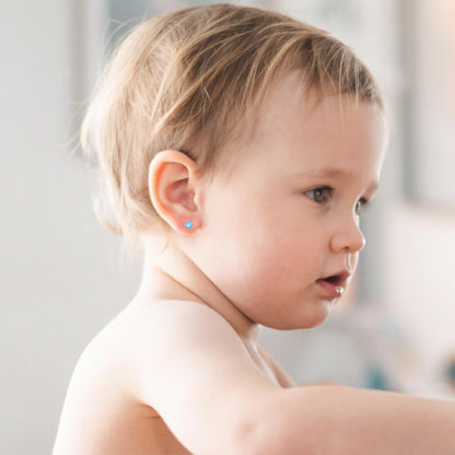 Baby Earrings:  Sterling Silver Blue Glitter Hearts
