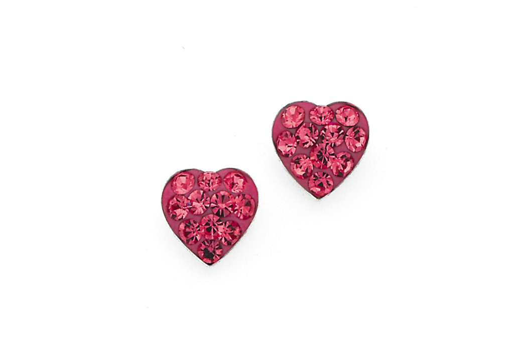 Baby Earrings:  Sterling Silver Rose Pink Crystal Hearts