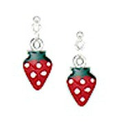 Children's Earrings:  Sterling Silver Strawberry Drop Stud Earrings