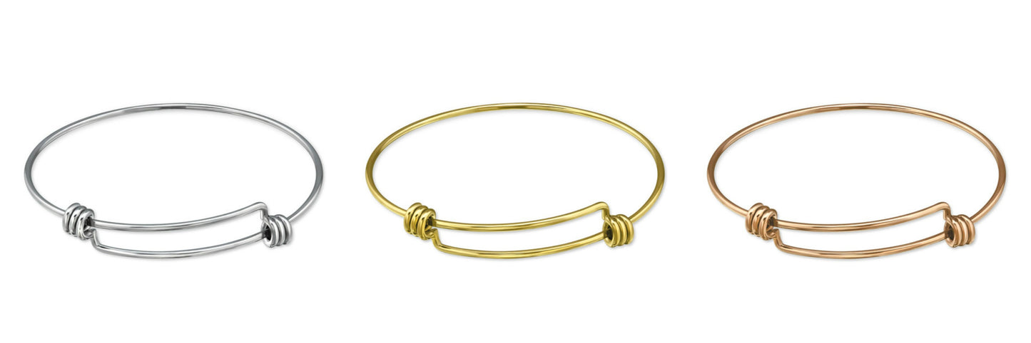 Children's Bracelets:  Surgical Steel Adjustable Charm Bangles in Choice of Finishes