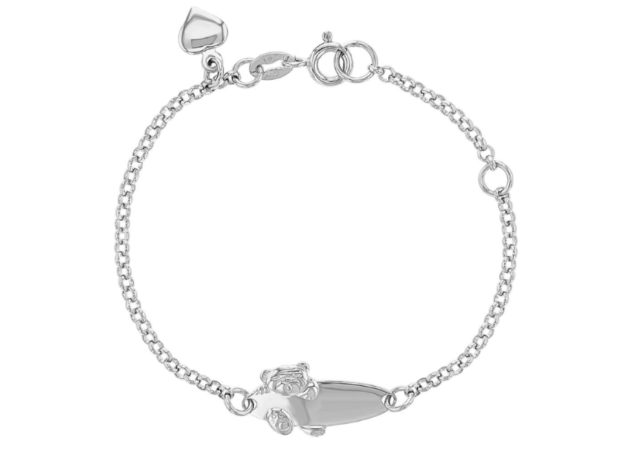 Baby and Children's Bracelets:  Sterling Silver Premium ID Bracelets with Teddy Bear