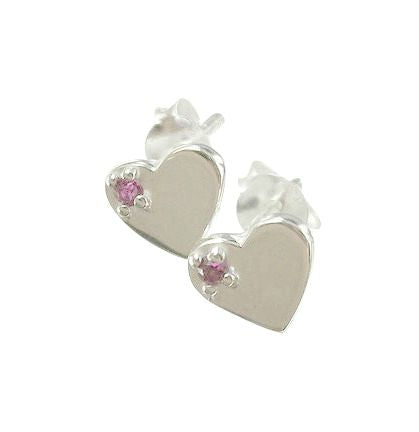 Children's Earrings:  Sterling Silver with Pink Tourmaline CZ Heart Earrings