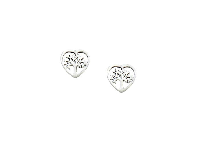 Children's and Teens' Earrings:  Sterling Silver Tree of Life Hearts
