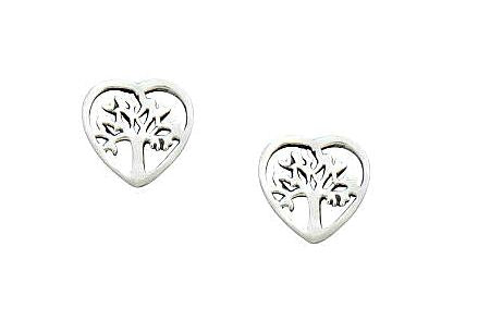 Children's and Teens' Earrings:  Sterling Silver Tree of Life Hearts