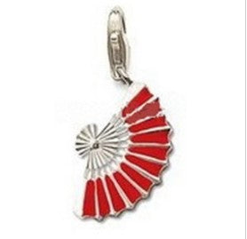 Mothers' and Children's Charms:  Silver Plated, Red Enameled Fan Charms