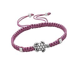 Baby and Children's Bracelets:  Deep Pink, Adjustable Friendship Bracelet with Turtle