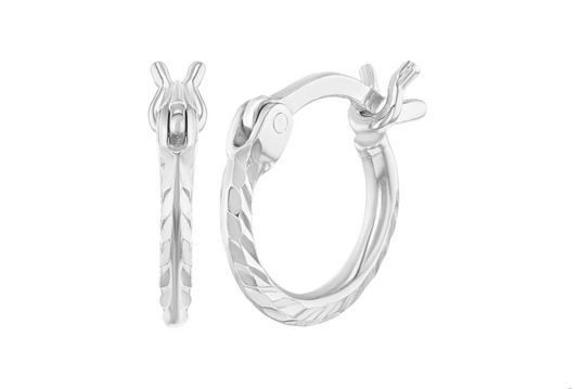 Children's Earrings:  Sterling Silver Diamond Cut Hoops