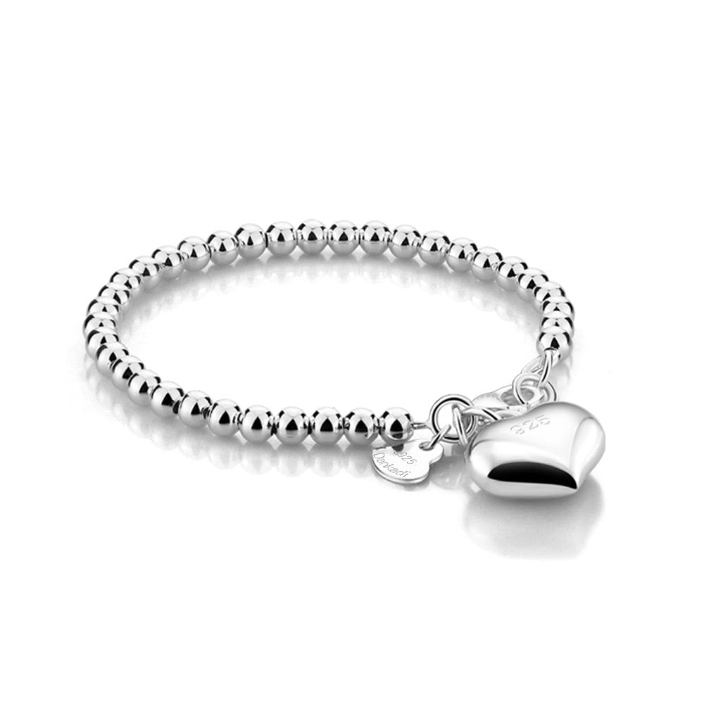 Baby Bracelets:  Sterling Silver Premium, Hallmarked, Heart Charm Ball Bracelets 12cm +1cm, (Newborn) with Gift Box