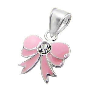 Children's Necklaces:  Sterling Silver Pink Bow Necklace Includes Your Choice of Chain Length