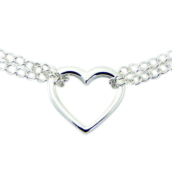 A sterling silver double strand bracelet with a open heart design.