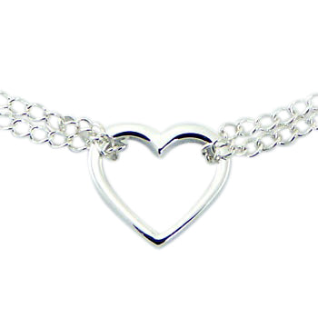 Children's and Teens' Bracelets:  Sterling Silver Double Strand, Open Heart Bracelets