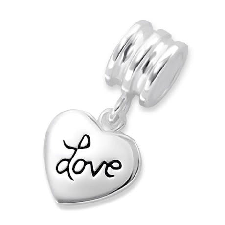 Children's European Beads:  Sterling Silver "Love" Heart Beads