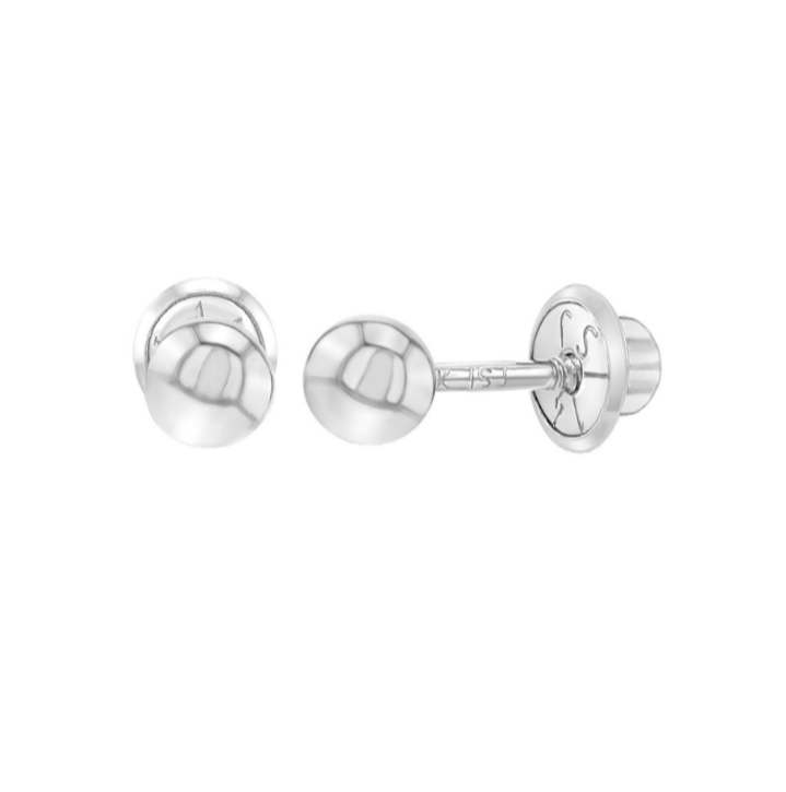 Baby Earrings:  14k White Gold Ball Studs 3mm with Screw Backs with Gift Box