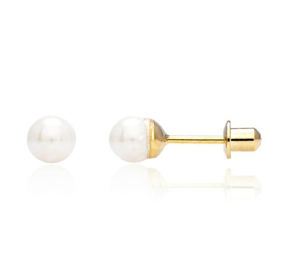 Baby and Children's Earrings:  18k Gold Filled, 4mm White Pearl Earrings with Screw Backs