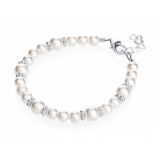 Children's Bracelets:  Sterling Silver, White Swarovski Pearls and Daisy Spacers