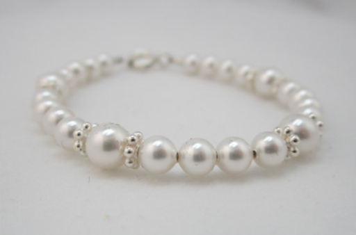 Children's Bracelets:  Sterling Silver, White Swarovski Pearls and Daisy Spacers